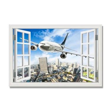Imagem de Arte de parede em tela de janela aberta, impressão natural em tela, "Avião no céu 10.2 cm, decoração de parede de paisagem de janela, decoração de casa moderna. 50 x 75 cm-19,6 x 29,5 pol. sem moldura