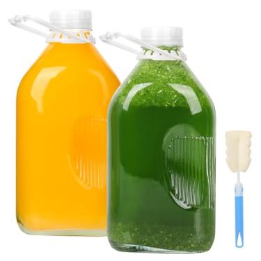 Imagem de Alotpower Garrafas de leite de vidro de 1,8 l com tampas, pacote com 2 - Recipiente hermético de leite para geladeira, jarras de leite de vidro duráveis e reutilizáveis para frescor, perfeito para