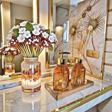 Imagem de Kit Banheiro Lavabo Decoração Ambar Com Bandeja Vidro