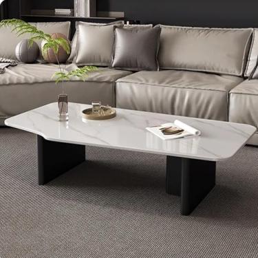 Imagem de Lzyjckh Mesa de Centro Moderna em Pedra, Mesas de Centro Retangulares para Sala de Estar, Mesa de Centro em Mármore, com Base de Metal em Aço Carbono para Casa, Móveis,White b,43.3×21.6×15.7 inch