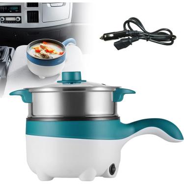 Imagem de Aprencho de frigideira elétrica de carro de 12V/24V com vapor, 2l de frigideira elétrica antiaderente 18 cm, panela quente de panela quente para macarrão, macarrão, legumes, carne, ovos, 12V