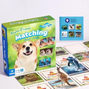 Imagem de EDUMAETRIX 72 (36 Pairs) Spanish English Bilingual Animal Memory Matching Game with Reusable Custiomizable Cards,Instruction Language Learning Games for ESL and Language Immersion for Teens.