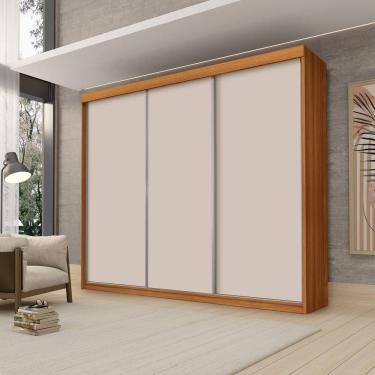 Imagem de Guarda Roupa Casal Luxo Florença 100% Mdf c/ 3 Portas de Correr 5 Gavetas -Trilhos em Alumínio - Luapa - Freijó/Off