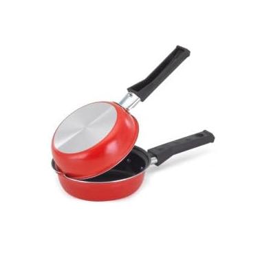 Imagem de Frigideira Dupla Hamburgueira e Omeleteira Antiaderente, 14cm, Vermelha, Alumínio