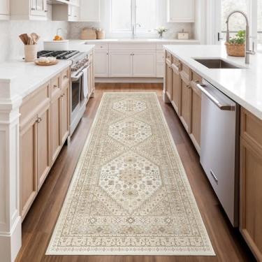 Imagem de Tapete-passadeira 0,7 x 2,4 m zesthome Lavável, tapete de entrada resistente a manchas, tapete ultrafino, antiderrapante para entrada, cozinha, lavanderia, corredor interno (creme/bege, 0,7 x 2,4 m)