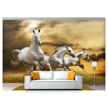 Imagem de Papel De Parede Cavalos Brancos Correndo 3D Anm100 - Você Decora