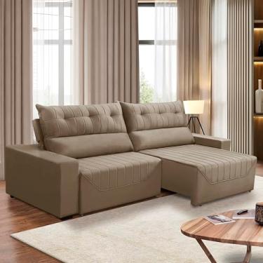 Imagem de Sofá Retrátil e Reclinável 5 Lugares 3,00m Antonella Veludo Capuccino Adonai Estofados