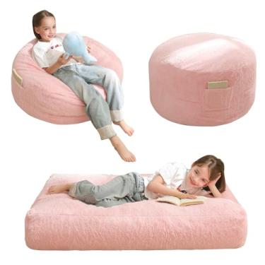 Imagem de MAXYOYO Saco de feijão para crianças, saco de feijão conversível dobra de cadeira preguiçosa para colchão de chão, sofá-cama para meninos e meninas, enchimento de espuma de alta densidade, rosa
