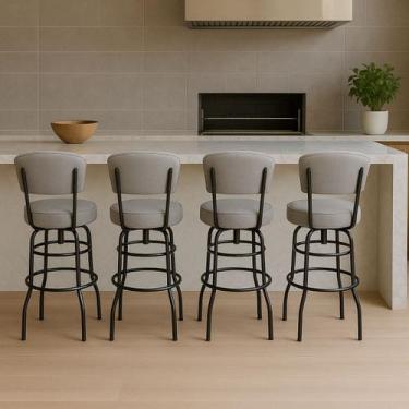 Imagem de Combo 4 Banquetas Alta Bar Giratória com Encosto cor Preta Assento lin