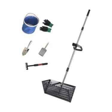 Imagem de Ioensy Ancinho de areia, peneira de praia, resistente, multifuncional, grande, premium, prático, cabo extensível com múltiplas ferramentas pequenas, pá, Preto