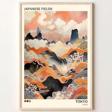 Imagem de Arte de parede em tela de paisagem japonesa, pintura em flor de cerejeira, Tóquio, Japão, pôster abstrato, arte japonesa, arte de parede, paisagem japonesa, imagem colorida de montanha para paredes