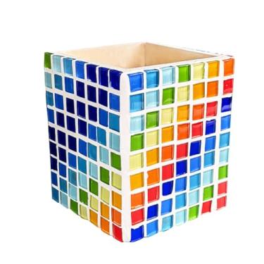 Imagem de Suporte de caneta de mosaico colorido faça você mesmo, copo de lápis de mosaico de vidro, kit de materiais de mosaico de artesanato feito à mão