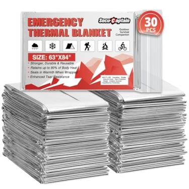 Imagem de SecuCaptain Cobertores Térmicos de Emergência de Sobrevivência: Extra Grande 213 cm x 160 cm Espaço Mylar Kit de Cobertor para Exterior Frio Inverno Camping Caminhadas Carro Bug Out Bag ou Primeiros