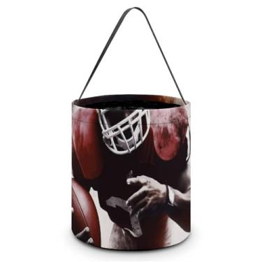 Imagem de YJWANDO Sacolas reutilizáveis para doces de Halloween, estampa americana e de futebol americano, sacolas dobráveis para doces ou travessuras, perfeitas para suprimentos de festa de Halloween