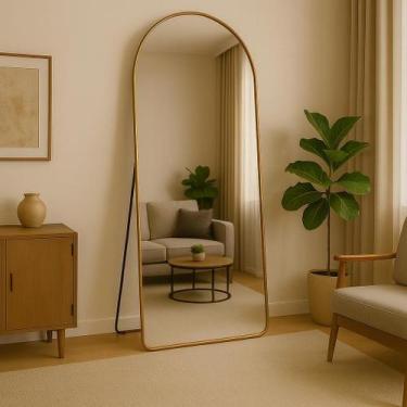 Imagem de Espelho Oval Grande com Base Reta 150x60 Suporte de Chão Corpo Inteiro