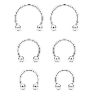 Imagem de Vqoxaggi 6 peças anéis de septo 18G aço inoxidável nariz septo brinco de ferradura piercing sobrancelha lábio sorridente joias para mulheres homens fecho de bola prata diâmetro interno 8 mm/10 mm/12