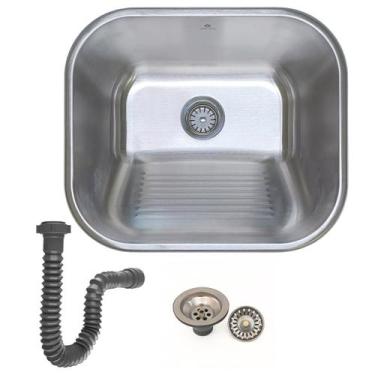 Imagem de Tanque lavanderia inox 304 escovado 44x44cm com ralo e sifão - STILLUS