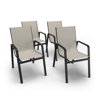 Imagem de Kit 4 Cadeiras Miami Gourmet Alumínio Preto Tela Bege