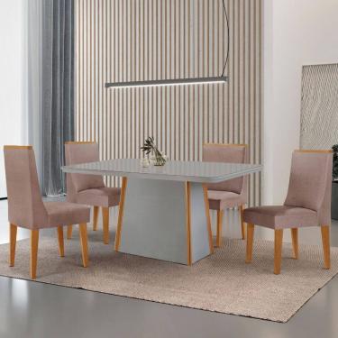 Imagem de Mesa de Jantar Diane 120cm Tampo MDF Vidro com 4 Cadeiras Lisboa Moderna Mobília