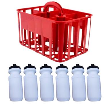 Imagem de Cesta Squeeze com 6 Garrafas Personalizada | Cesta para Times de Futebol, Treinos e Campeonatos | Brinde Esportivo (Cesta Vermelha+Garrafa Branca)