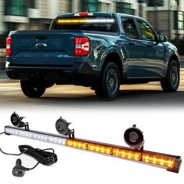 Imagem de FOXCID Barra de luz estroboscópica de emergência de 35,5 polegadas, 32 LEDs em 13 padrões de flash, conselhador de trânsito, advertência, perigo, para-brisa, luzes de segurança com isqueiro de charuto para veículos, caminhões