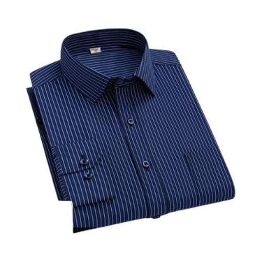 Imagem de Camisa Masculina de Negócios Listrada Branca - Manga Comprida 4XL - An