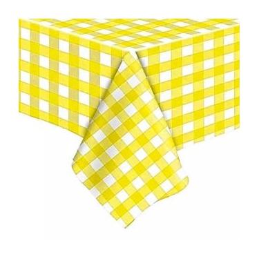 Imagem de Kit 10 Toalha De Mesa Xadrez Plástica 70x70cm Festa Junina E Decoração(Xadrez Branco/Amarelo,20 Unidades)