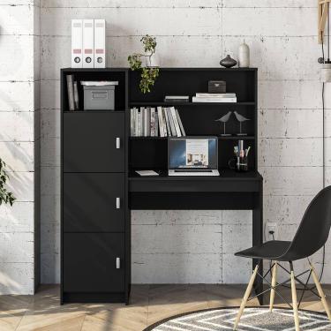 Imagem de Escrivaninha com Estante Politorno Teresina 1 Porta 6 Prateleiras MDP Pintura UV Porta-CPU