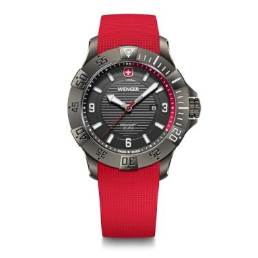 Imagem de WENGER Relógio masculino Seaforce, Ø 43 mm, Swiss Made analógico, quartzo, resistente à água até 200 m, Preto/vermelho, pulseira de silicone