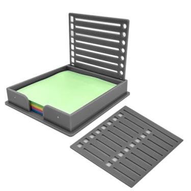 Imagem de Dispensador de estêncil com suporte, clipe reutilizável de 3 x 3 para escrever, listas de tarefas, organização, organizador compacto de notas de mesa ABS para escritório, escola e casa (cinza)