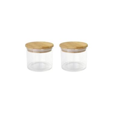 Imagem de Kit 2 Potes Herméticos de Vidro com Tampa de Bambu 450ml - DECORPLACE