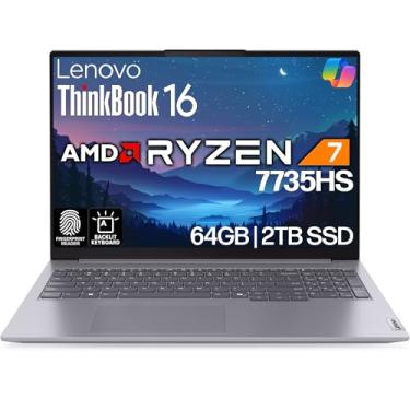 Imagem de Lenovo ThinkBook 16 G7 Business Laptop, 40.6 cm FHD+, AMD Ryzen 7 7735HS, 64GB DDR5, 2TB NVMe, WiFi 6E + BT, KB retroiluminado, leitor de impressão digital, webcam HD, Win 11 Pro