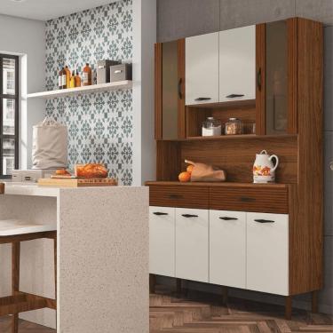 Imagem de Kit Cozinha 8 Portas E Gavetas Savona Ripado / Off White / Nogueira