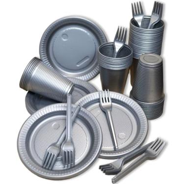 Imagem de Kit Descartáveis Perolados Festa 50 Pessoas - Prata