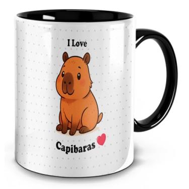 Imagem de Caneca I Love Capybaras – Capivara Fofa com Coração | Presente Criativo (Preto)