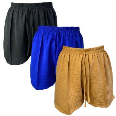 Imagem de Kit 3 Shorts Feminino Duna Cós Elástico Cordão Fake Casual Macio Moda 