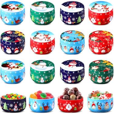 Imagem de Mumufy 24 Latas De Biscoitos Natal, 8 Estilos Doces, Vela Retrô, Recipientes Armazenamento, Potes Metal, Encaixes Redondos Para Velas Diy, Armazenamento A Seco, Especiarias, Chá