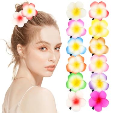 Imagem de Angoily 12 grampos de cabelo de flor havaiana, clipe de acessórios de cabelo de espuma Plumeria, clipe de flor de cabeça de espuma, decorações de festa tropical do Havaí, roupa de férias na piscina na