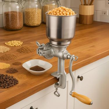 Imagem de Moinho Manual de Ferro Fundido para Grãos Café Milho e Cereais com Moagem Regulável