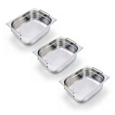 Imagem de Kit 3 Cubas Gastronômica Inox Gn 1/2 150Mm Com Alça Prateada