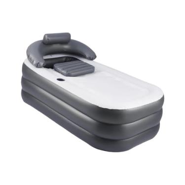 Imagem de IEUDNS Banheira inflável dobrável com porta-copos portátil com encosto banheira inflável de imersão para banhos de gelo adultos crianças, Preto