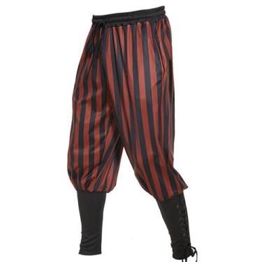 Imagem de Calças piratas listradas masculinas WISHU XXXL preto-marrom