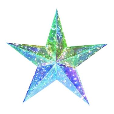 Imagem de ASAMASA O pentagrama de Natal é feito de materiais exclusivos de filme de animal de estimação e arco-íris, com prismas 3D mágicos e efeitos refrativos coloridos. Decoração ideal para topo de árvore de