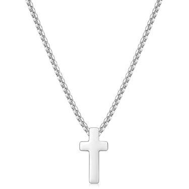 Imagem de Colar masculino Fiusem com cruz para presente de Dia dos Pais, prata/ouro/preto, com corrente de cruz de 2,5 mm e pingente de cruz de aço inoxidável, corrente de caixa de 40 a 61 cm, 18.0 Inches, Aço