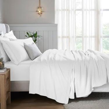 Imagem de Superior Jogo de lençol 3 peças de algodão egípcio, 650 fios, design moderno, lençóis sustentáveis, básicos ultramacios, liso, lençol de cima, fronha, solteiro, GG, branco