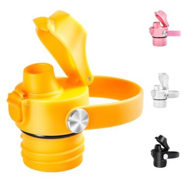 Imagem de EIPOSAU Tampa flip automática para garrafa de boca padrão Hydro Flask, tampa de bico para garrafa de boca estreita HydroFlask, tampa de substituição com trava de botão, amarela