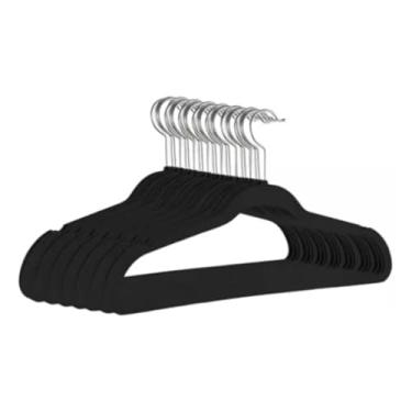 Imagem de Kit 40 Cabides de Veludo Slim Adulto 45cm Antiaderente Giratório para Blazer Camisa Calça Vestido (Preto)