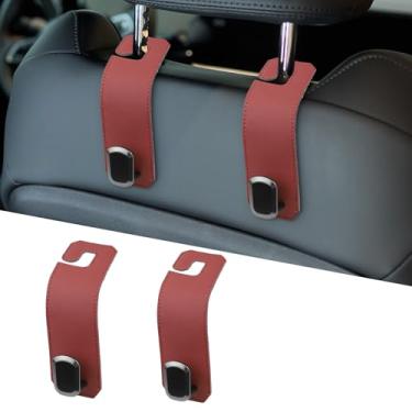 Imagem de ongfuwu 2 peças de ganchos de encosto de cabeça para assento de carro, gancho de couro para carros, suporte para bolsa de compras, bolsa de mão, guarda-chuva, organizador de encosto de cabeça