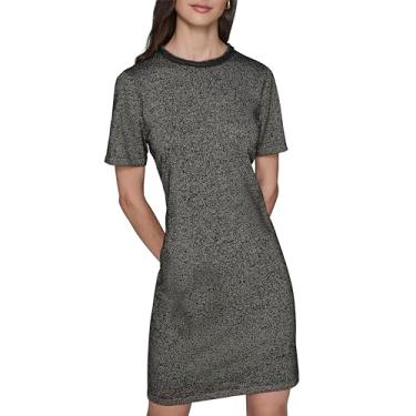 Imagem de Karl Lagerfeld Vestido feminino de manga curta e elástico, Lurex preto/dourado, PP