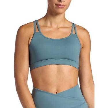 Imagem de Gaiam Sutiã feminino Shine, caimento justo, material elástico de peso médio, absorção de umidade, Azul (Goblin blue), GG